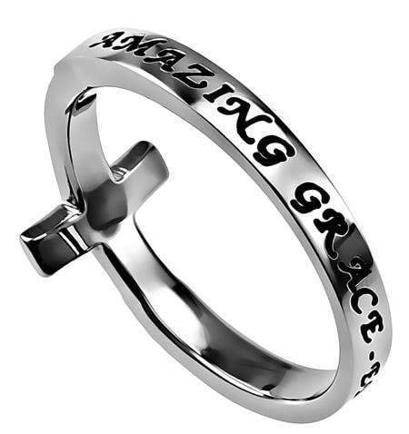 Women's Amazing Grace Sideways Cross Ring - Image 2