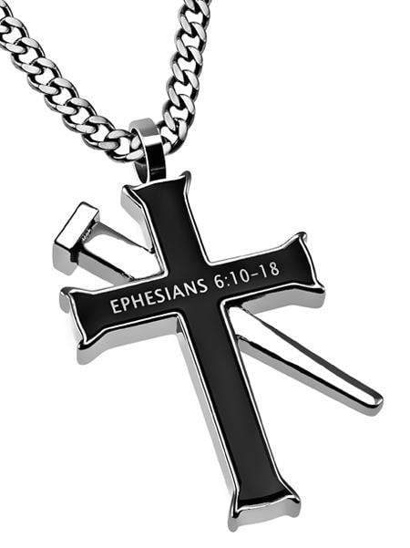 Men's Armor Of God Black Established Cross Necklace - Image 2