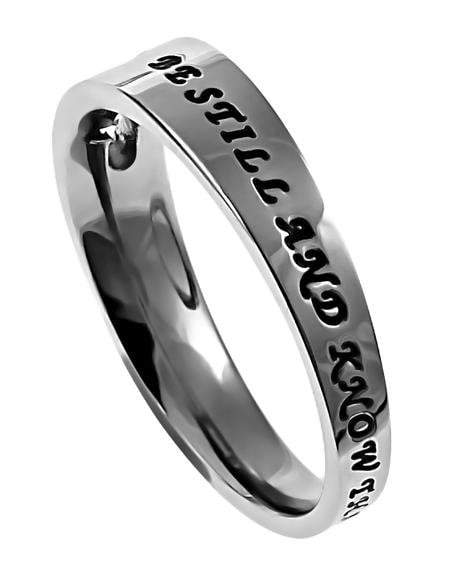 Women's Be Still Solitaire Cross Ring - Image 2