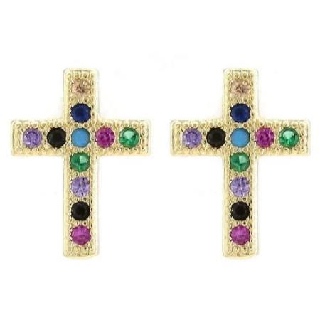 Cross Stud Earrings Gold - Image 3