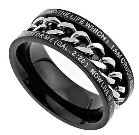 I Am Crucified With Christ Black Chain Ring - Image 2