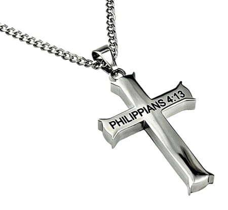 I Can Do All Things Mens Stainless Steel Cross Necklace - Image 2