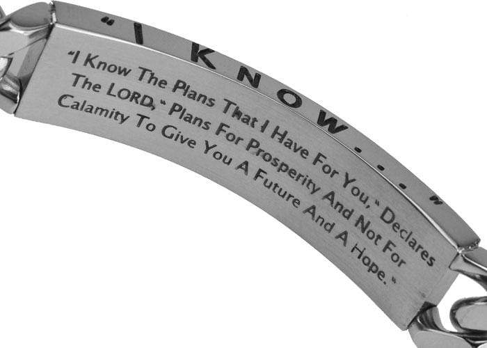 Men's Stainless Steel Shield Cross Bracelet I Know - Jer. 29:11 - Image 2