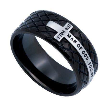 Man Of God Black Diamond Cross Ring