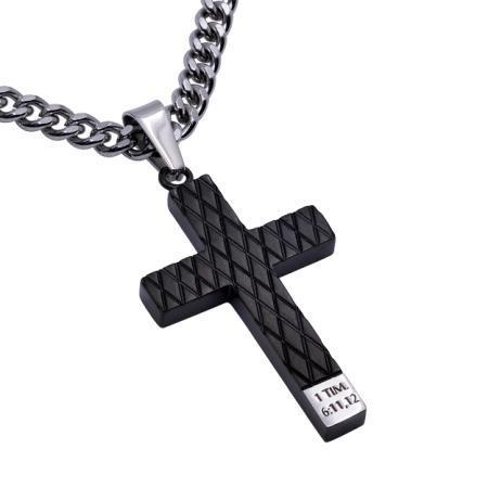 Man of God Black Diamond Pattern Cross Necklace - 1 Tim 6:11