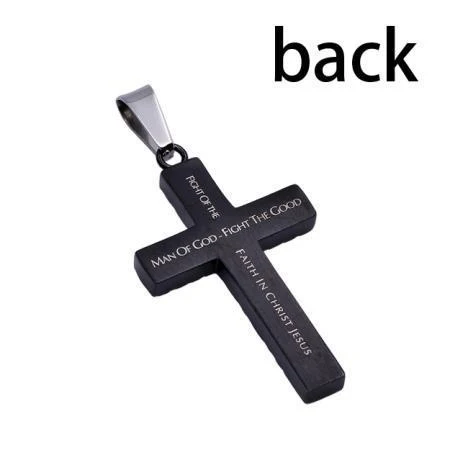 Man of God Black Diamond Pattern Cross Necklace - 1 Tim 6:11 - Image 2