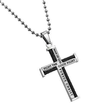 Man Of God Cable Cross Necklace - 1 Timothy 6:10-18