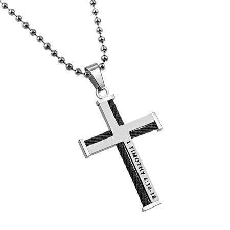 Man Of God Cable Cross Necklace - 1 Timothy 6:10-18 - Image 2