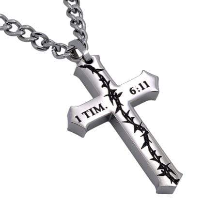 Man Of God Crown Of Thorns Cross Necklace - 1 Timothy 6:11