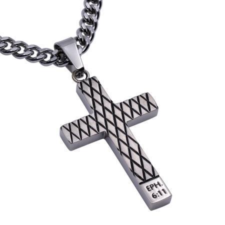 Men's Armor Of God Diamond Back Cross Necklace - Ephesians 6:11