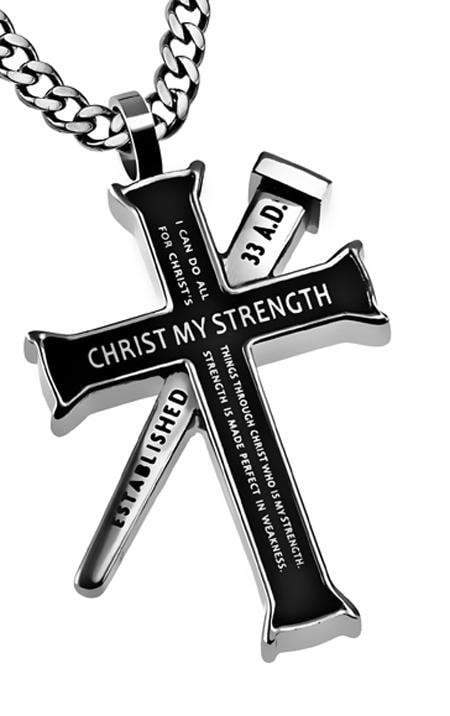 Men's Black Cross Necklace With Nail - Philippians 4:13