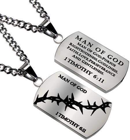 Men's Crown Of Thorns Dog Tag Necklace Man Of God - 1 Tim 6:11