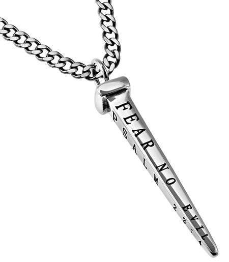 Men's Fear No Evil Stainless Steel Nail Necklace - Psalm 23