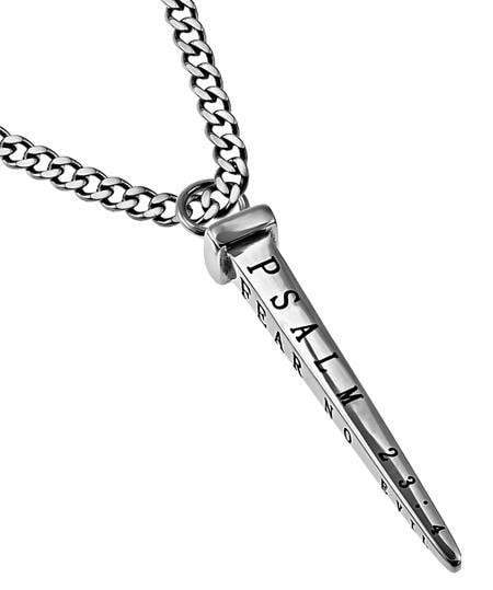 Men's Fear No Evil Stainless Steel Nail Necklace - Psalm 23 - Image 2