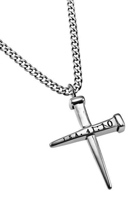 Men's Fear Not Stainless Steel Nail Cross Necklace - Isaiah 41:10 - Image 2