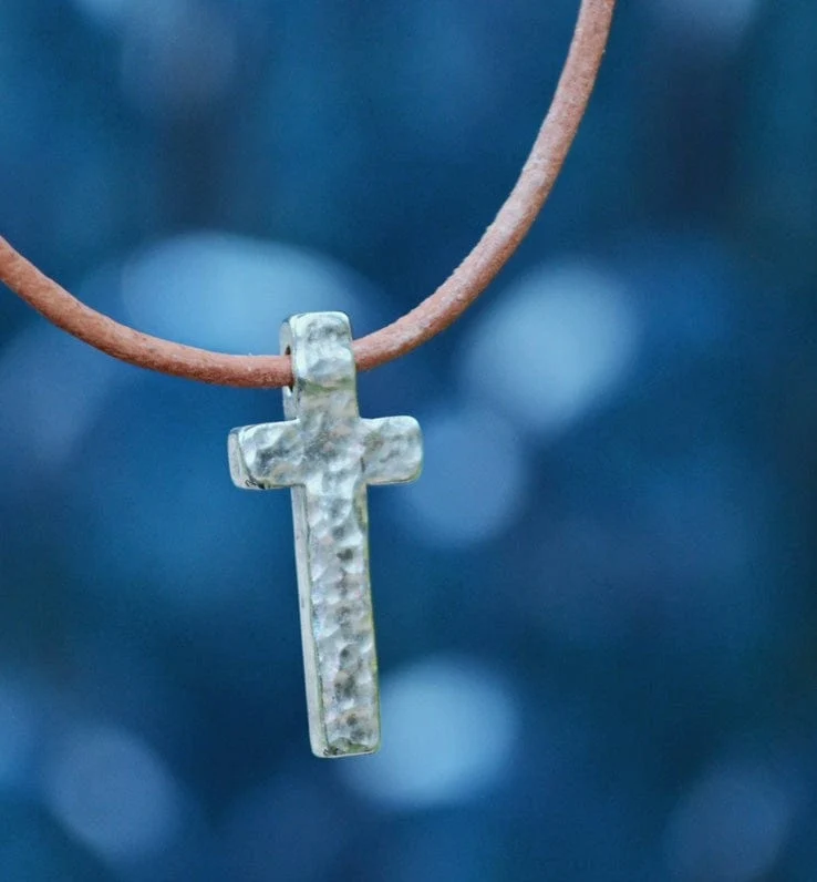Men's Hammered Sterling Silver Cross Necklace