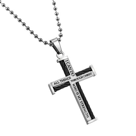 Men's I Can Do All Things Cable Cross Necklace - Philippians 4:13 - Image 3