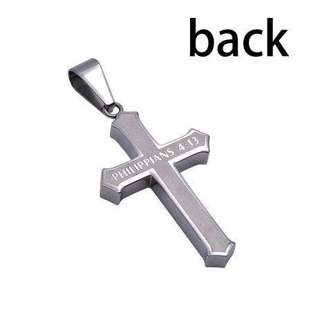 Men's Inlay Cross Necklace Christ My Strength - Philippians 4:13 - Image 2