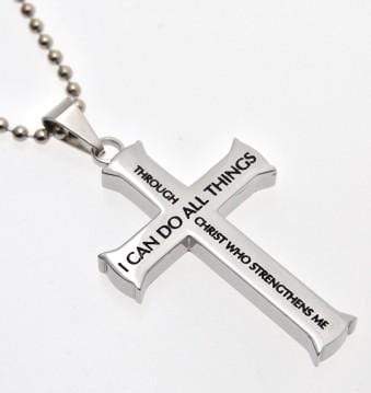 Men's Iron Cross Necklace Through Christ Philippians 4:13