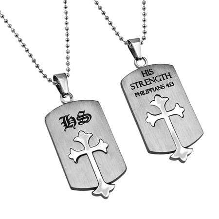 Men's Old English Shield Cross Necklace Philippians 4:13