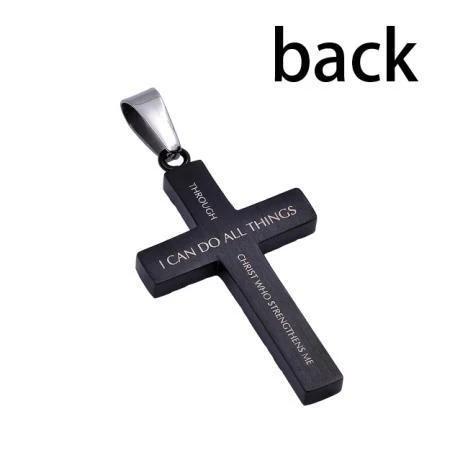 Men's Philippians 4:13 Black Diamond Back Cross Necklace - Image 2