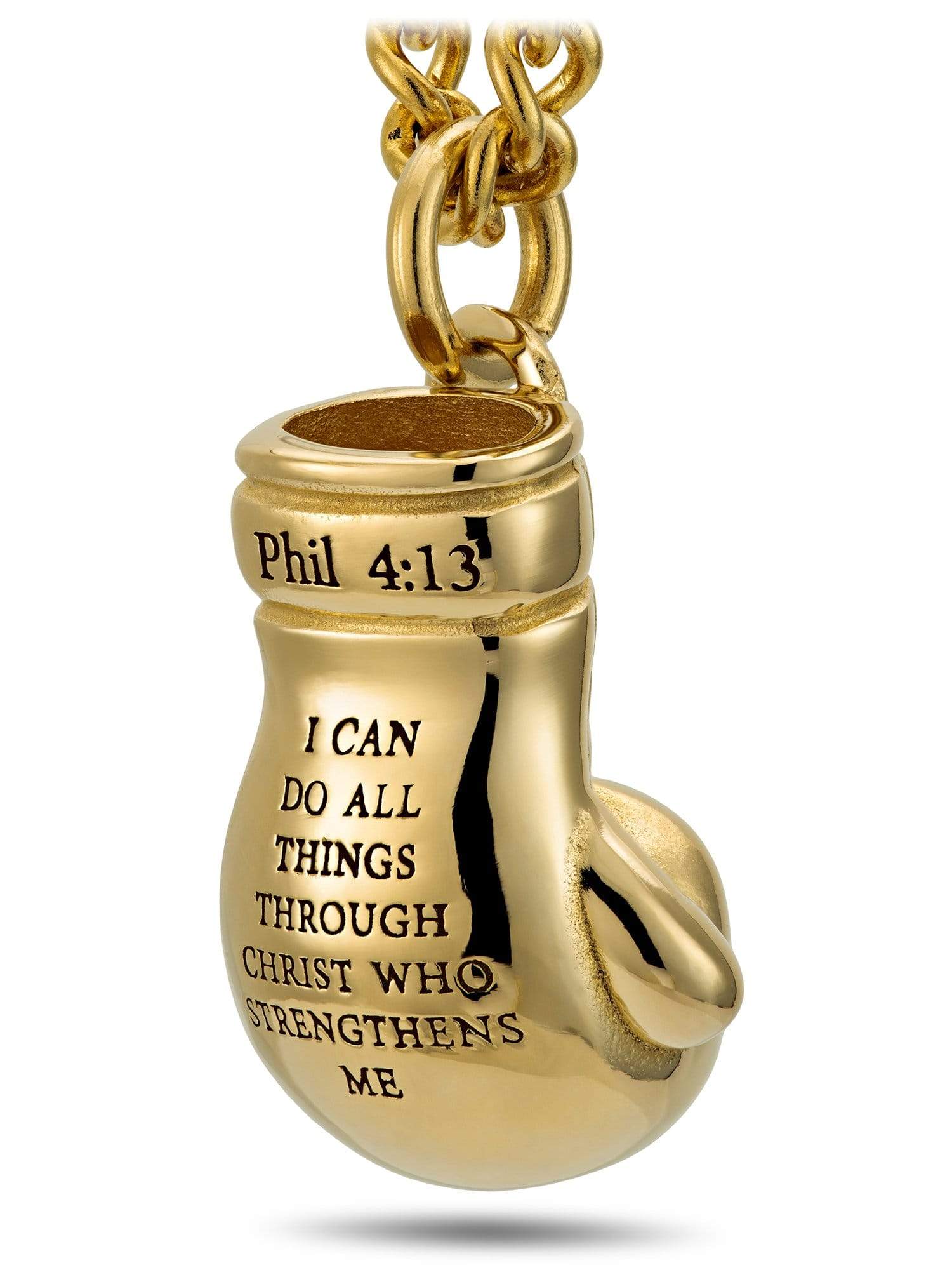 Men's Philippians 4:13 Gold Plated Stainless Steel Boxing Glove Necklace