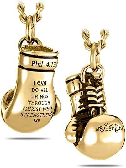 Men's Philippians 4:13 Gold Plated Stainless Steel Boxing Glove Necklace - Image 2