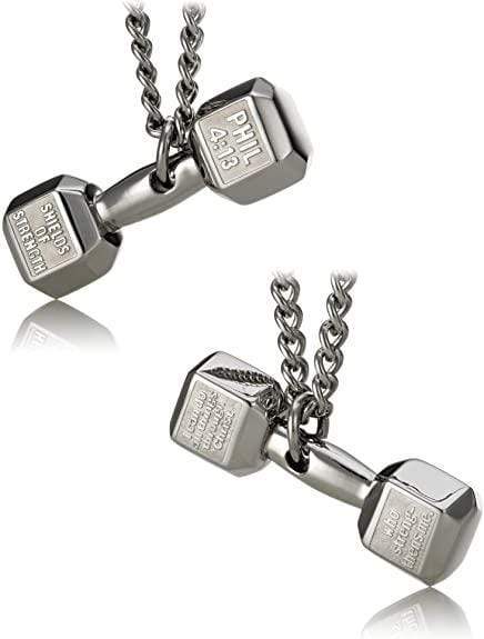 Men's Philippians 4:13 Stainless Steel Dumbbell Necklace - Image 2