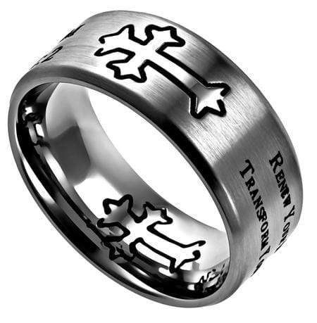 Men's Romans 12:2 Cross Ring Transformed
