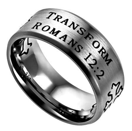 Men's Romans 12:2 Cross Ring Transformed - Image 2