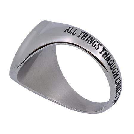 Men's Shield Cross Ring Christ My Strength - Image 2