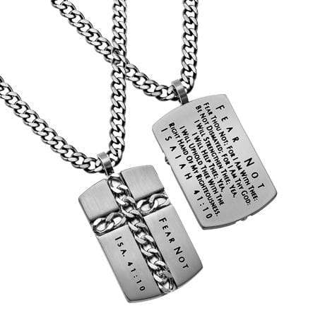 Men's Silver Chain Cross Necklace Fear Not - Isaiah 41:10