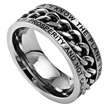 Men's Silver Chain Ring I Know Bible Verse
