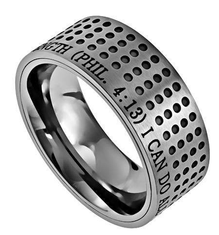 Men's Silver Sport Ring Christ My Strength - Image 2