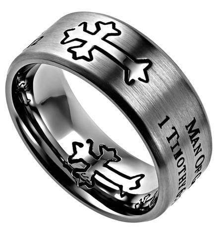 Men's Silver Stainless Steel Cross Ring Man Of God