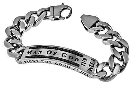 Men's Stainless Steel Cable Bracelet Man Of God - 1 Tim 6:11