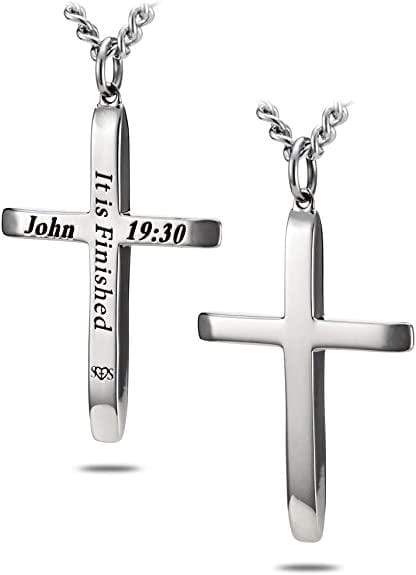 Men's Stainless Steel Cross Necklace - John 19:30 - Image 2