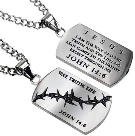Men's Stainless Steel Dog Tag Necklace Way, Truth, Life - John 14:6