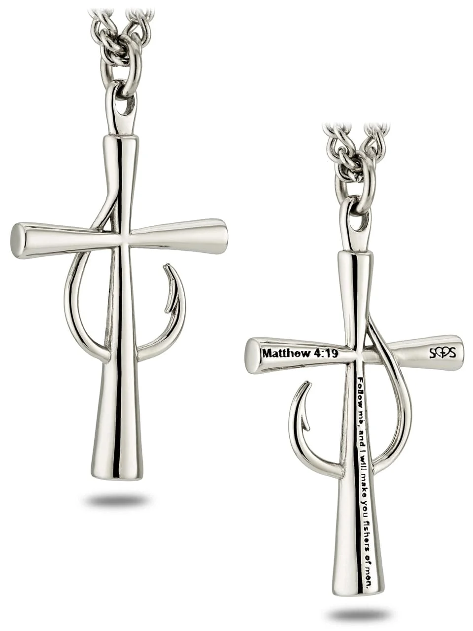 Men's Stainless Steel Fish Hook Cross Necklace - Image 3