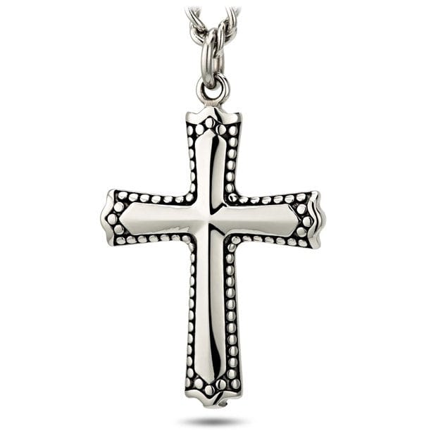 Men's Stainless Steel Outlined Cross Necklace John 19:30