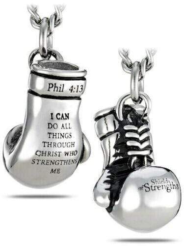 Men's Stainless Steel Philippians 4:13 Boxing Glove Necklace - Image 3