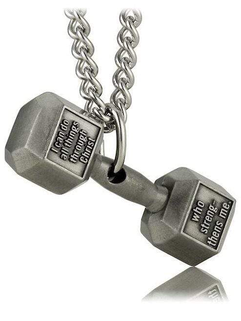 Men's Stainless Steel Philippians 4:13 Dumbbell Necklace - Image 2