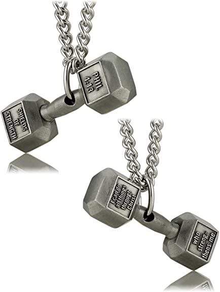 Men's Stainless Steel Philippians 4:13 Dumbbell Necklace - Image 3