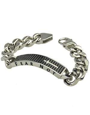 Men's Stainless Steel Shield Cross Bracelet Fear Not - Isa. 41:10