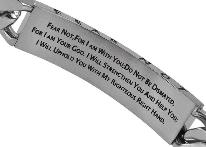 Men's Stainless Steel Shield Cross Bracelet Fear Not - Isa. 41:10 - Image 2