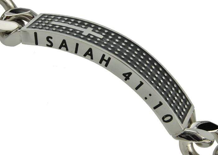Men's Stainless Steel Shield Cross Bracelet Fear Not - Isa. 41:10 - Image 3