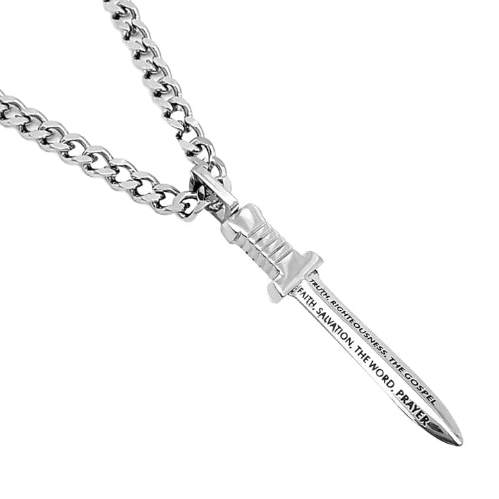 Men's Stainless Steel Sword Necklace Armour Of God Eph. 6:10 - Image 2