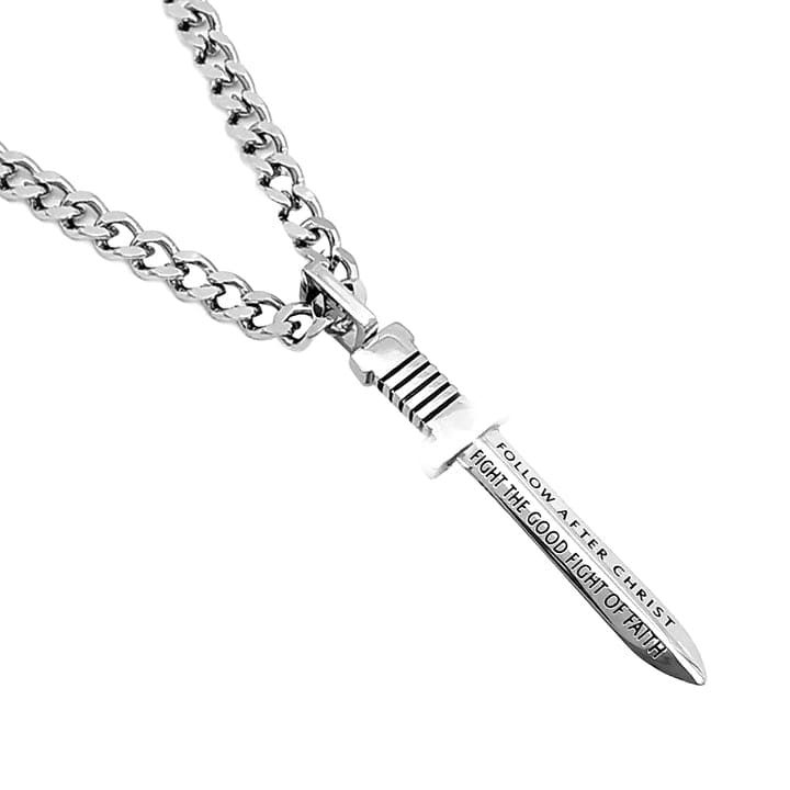 Men's Stainless Steel Sword Necklace Man Of God 1 Tim 6:11 - Image 2