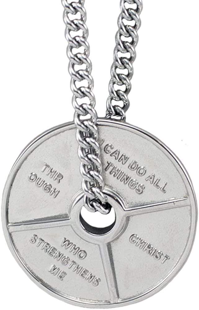 Men's Stainless Steel Weight Plate Necklace - Philippians 4:13 - Image 2