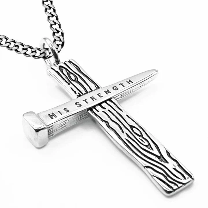 Men's Stainless Steel Woodgrain Cross Necklace - Phil 4:13